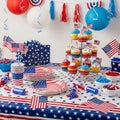 Featuring a table decorated in a red, white, and blue theme, Royalty Free Stock Photo