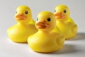 Featuring a  yellow rubber ducks isolated on white background, front view, side view and back view Royalty Free Stock Photo