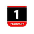 1 Feb calendar day vector icon