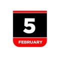 5 Feb calendar day vector icon