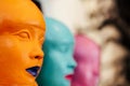 Modern art vibrant coloured head figure sculpture, home decor