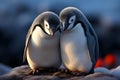 Feb 14 delight, penguin couples love captured on a postcard