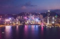 28 feb 2021, Hong Kong: Skyline of Victoria Harbor in evening. sea traffic reduced during COVID-19 period Royalty Free Stock Photo