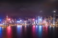 28 feb 2021, Hong Kong: Skyline of Victoria Harbor in evening. sea traffic reduced during COVID-19 period Royalty Free Stock Photo