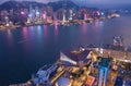 28 feb 2021, Hong Kong: Skyline of Victoria Harbor in evening. sea traffic reduced during COVID-19 period Royalty Free Stock Photo