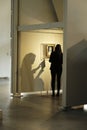 2023 FEB - ITA Girl with her shadow looking at artwork in the historic gallery in the center of Parma, Italy