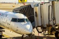 FEB 14, 2019 JFK NEW YORK, USA: jet engine against a plane at the airport on loading Royalty Free Stock Photo