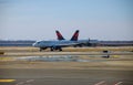 FEB 14, 2019 JFK NEW YORK, USA: turbine of an modern airliner passenger plane