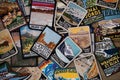 Flatlay arrangement of various USA United States National Parks and monuments patches from gift Royalty Free Stock Photo