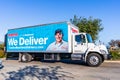 Feb 14, 2020 Milpitas / CA / USA - Side view of Costco delivery truck; Costco Wholesale Corporation is an American multinational