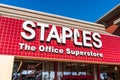 Feb 14, 2020 Milpitas / CA / USA - Staples, The office superstore sign above the entrance to one of their locations in San Royalty Free Stock Photo