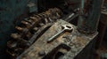 Mechanical Still Life: Wrench on Gear Royalty Free Stock Photo