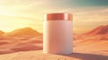 White and Rose Gold Cylindrical Container in Warm Desert Sunset Royalty Free Stock Photo