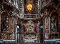 Feb 2, 2020 - Munich, Germany: Close view of ornate altar facade of Baroque church Asamkirche