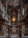 Feb 2, 2020 - Munich, Germany: Close view of ornate altar facade of Baroque church Asamkirche