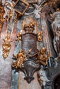 Feb 2, 2020 - Munich, Germany: Golden skeleton statue on mural in asamkirche