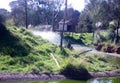 Feb 13, 2022, Rabat, Morocco: Water fountains in the grounds of a lake in zoo park