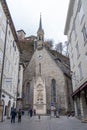 Feb 4, 2020 - Salzburg, Austria: Facade of roman catholic parish church Burgerspitalkirche on street