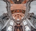 Feb 4, 2020 - Salzburg, Austria:Ultrawide view of ceiling of altar dome inside Salzburg Cathedral Royalty Free Stock Photo