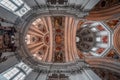 Feb 4, 2020 - Salzburg, Austria: Ultrawide view of central dome and altar ceiling with mural in Salzburg Cathedral Royalty Free Stock Photo