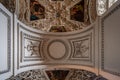 Feb 4, 2020 - Salzburg, Austria: Upward view of marble arch nave with exquisite ornamentation in Salzburg Cathedral Royalty Free Stock Photo