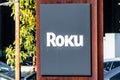 Feb 12, 2020 San Jose / CA / USA - Roku logo at their HQ in Silicon Valley; Roku Inc manufactures a variety of digital media