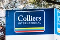 Feb 7, 2020 Santa Clara / CA / USA - Colliers International For Lease sign in front of an office building; Colliers International Royalty Free Stock Photo