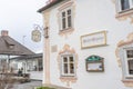 Feb 1, 2020 - Steingaden, Germany: Side facade of traditional rococo restaurant gasthof schweiger near Wieskirche