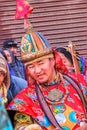 Leh,ladakh- 21 February 2020 :- artist in traditional costumes performing flok sword dance in the praise of king of ladakh. winter