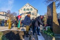 February 15, 2022 Balti Moldova. Laying flowers at the monument to the soldiers who died in Afghanistan