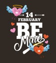 14 february be mine card love hearts with wings cartoon dark background