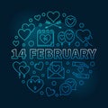 14 February blue round outline illustration on dark background