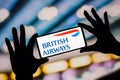 February 6, 2023, Brazil. In this photo illustration, the British Airways logo is displayed on a smartphone screen Royalty Free Stock Photo