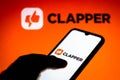 February 2, 2021, Brazil. In this photo illustration the Clapper logo seen displayed on a smartphone screen