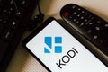 February 3, 2022, Brazil. In this photo illustration, the logo of the Kodi Entertainment Center, a free and open source multimedia