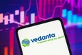 February 2, 2023, Brazil. In this photo illustration, the Vedanta Limited logo is displayed on a smartphone screen