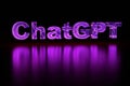 February 20, 2023- Caen, France: An inscription made of neon glowing letters in purple - chatGPT. 3D render