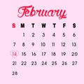 Valentines day on February 2021 calendar