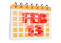 February 13. calendar design isolated on white background