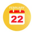 February 22 calendar flat icon Royalty Free Stock Photo
