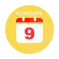 February 9 calendar flat icon Royalty Free Stock Photo