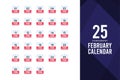 25 February Calendar Flat icon pack. vector illustration Royalty Free Stock Photo