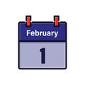 February 1, Calendar icon. Day, month. Meeting appointment time. Event schedule date. Flat vector illustration. Royalty Free Stock Photo