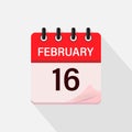 February 16, Calendar icon with shadow. Day, month. Flat vector illustration. Royalty Free Stock Photo