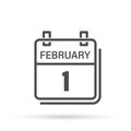 February 1, Calendar icon with shadow. Day, month. Flat vector illustration. Royalty Free Stock Photo