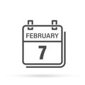 February 7, Calendar icon with shadow. Day, month. Flat vector illustration. Royalty Free Stock Photo