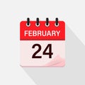 February 24, Calendar icon with shadow. Day, month. Flat vector illustration. Royalty Free Stock Photo