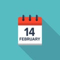 February 14 calendar icon. Valentines day. Love date.