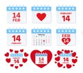 14 February calendar icon. Valentine day. Vector illustration Royalty Free Stock Photo