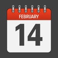 February 14 Calendar Daily Icon. Vector Illustration Emblem.